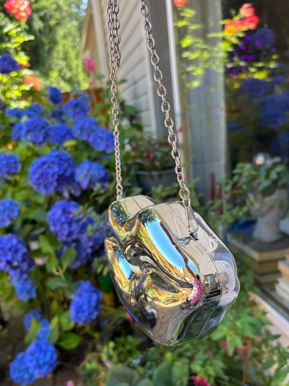 Silver Metallic Lip Shaped Clutch Bag Glam Maximalist Festival Party